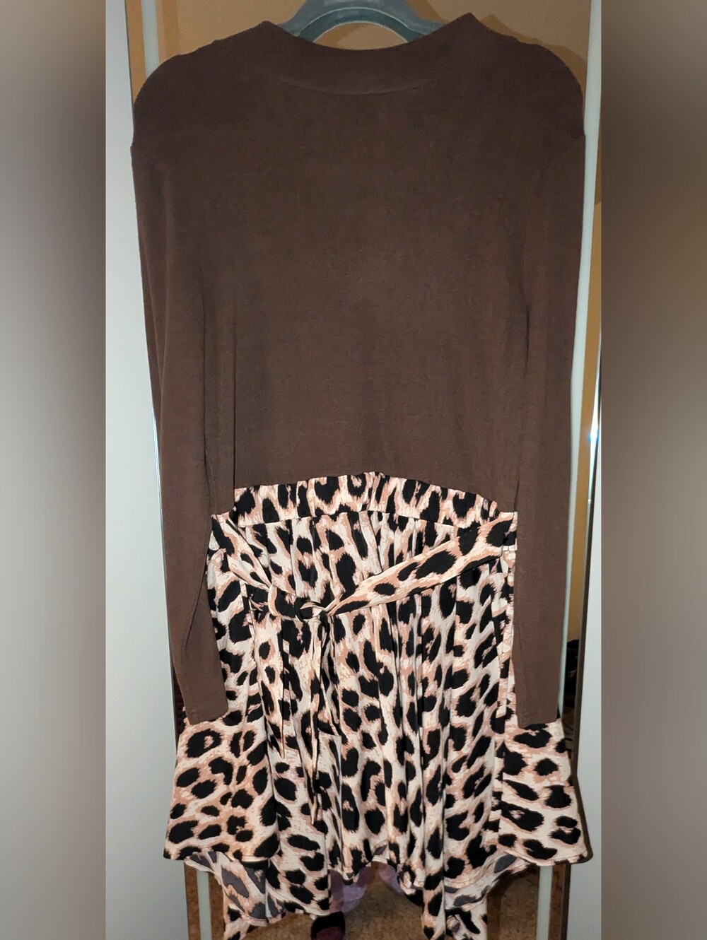 Brown & Leopard Print Women's Midi Dress
